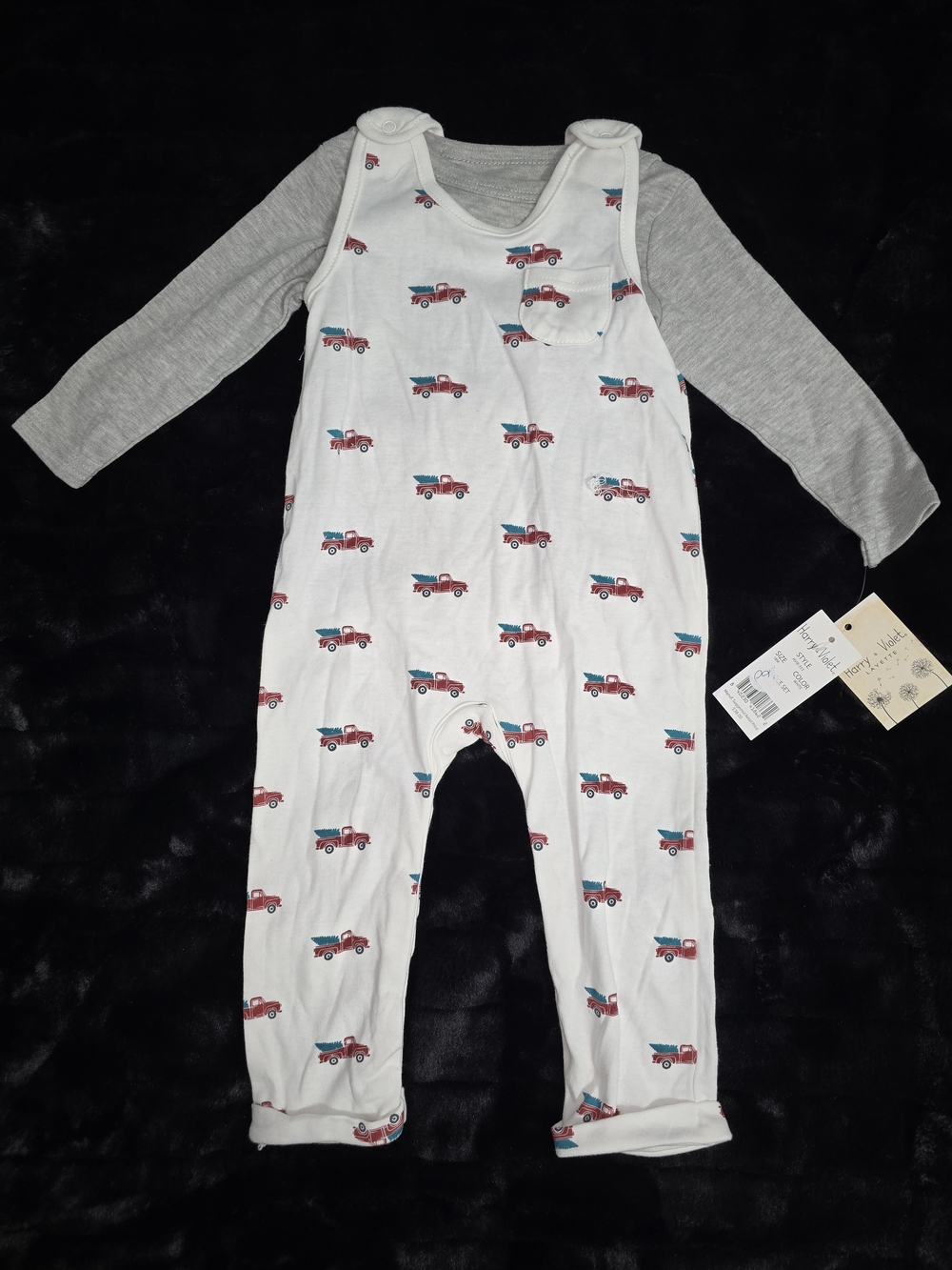 Harry & Violet Christmas Truck Print Coverall 2-Piece 18M NWT